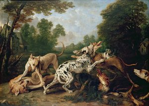 Hundar som slåss i en skogsbevuxen glänta av Frans Snyders or Snijders