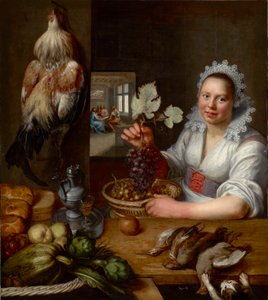 Scene de cuisine avec scene du Christ a Emmaus - Köksscen med Kristus i Emmaus, av Snyders (Snijders), Frans (1579-1657). Olja på duk, Mellan 1615 och 1620. Mått : 114,5x102 cm. Muzeul National Brukenthal, Sibiu av Frans Snyders or Snijders