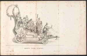 Första flottören i processionen för Saint Rumbold, 1825 First Prael-waegen (titel på objekt)