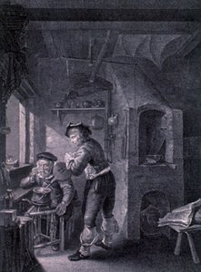 Ett 1600-talslaboratorium av Frans van (after) Mieris