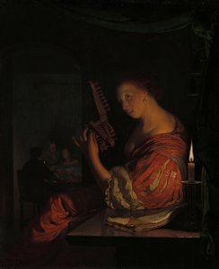 Kvinna som röstar på en torbo av Frans van Mieris (I)
