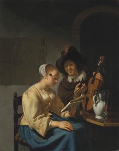 Kvinna med noter och en man med violin