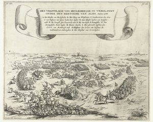 Slaget vid Heiligerlee, 1568 Slaget vid Heyligherlee i Vrieslandt under hertigen av Alba. Anno 1568 (titel på objekt) av Frans van den Wijngaerde