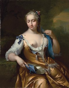 Dam i ett landskap med en fluga på axeln: en allegori om beröring, 1742