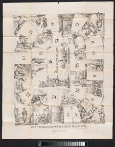 Tecknad i Leiden studentalmanacka, 1874 Det underhållande akademiska översittningsspelet (titel på objekt) av Fransen van de Putte