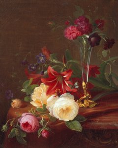Arrangemang med blommor och en vas av Frants Diderik Boe