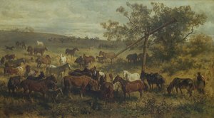 Hästar vid ett tråg, 1800-talet