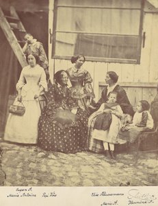 [Gruppporträtt av fyra kvinnor och tre barn], 1850-60-tal.