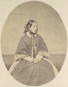 [Ung kvinna i prickig klänning], 1850-60-tal.