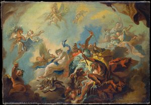 De fyra elementen, förstudie till ett målat tak (allegori över tiden?) av Franz Anton Maulbertsch