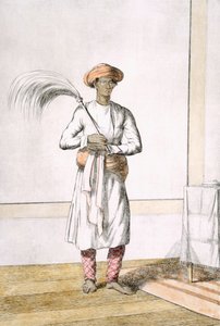 Whisk bärare, från "The Hindus, or the Description of their Manners, Costumes and Ceremonies", ca 1808-12 (färgad etsning) av Franz Balthazar Solvyns