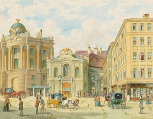 Den gamla Burgtheater i Wien - Franz Gerasch (1826-1906). Akvarell på papper, tidigt 1900-tal. Mått: 23x29 cm. Privat samling