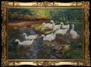 Ankfamilj (änder med kycklingar på bäckbanken) av Franz Grassel