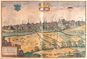 Bethune i Pas de Calais, Frankrike (gravyr av Franz Hogenberg