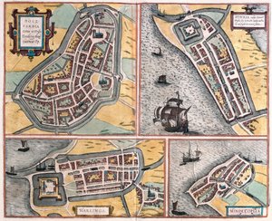Bolsward, Stavoren, Harlingen och Hindeloopen, Nederländerna (gravyr av Franz Hogenberg