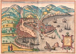 Chios eller Chio, Grekland (gravyr av Franz Hogenberg