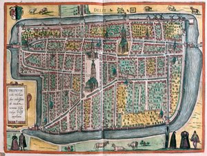 Delft, Nederländerna (gravyr av Franz Hogenberg