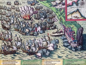 Stridande utanför Gibraltars kust, tryckt den 25 maj 1607 av Franz Hogenberg