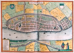 Kampen och floden IJssel eller Yssel, Nederländerna (gravyr av Franz Hogenberg