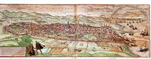 Karta över Barcelona - Spanien (gravyr av Franz Hogenberg