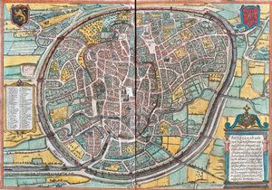 Karta över Bruxelles (Bruxella), Belgien (etsning av Franz Hogenberg