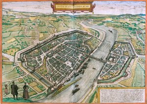 Karta över Frankfurt (Francofordia), Tyskland (etsning av Franz Hogenberg