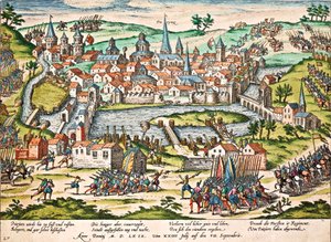Papisterna belägrar Poitiers, juli 1569, gravyr av Franz Hogenberg (1535-1590), religionskrig, Frankrike av Franz Hogenberg