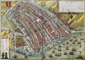 Plan av Amsterdam (Amstelredamum), Nederländerna av Franz Hogenberg