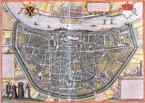 Plan av Köln (Colonia Agrippa), Tyskland (etsning av Franz Hogenberg
