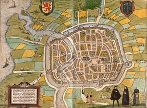 Plan av Haarlem (Harlemum), Nederländerna (etsning