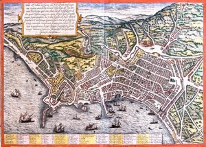 Plan av Neapel (Neapolis), Italien (etsning av Franz Hogenberg