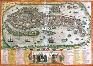 Plan över Venedig (Venetien), Italien (etsning av Franz Hogenberg