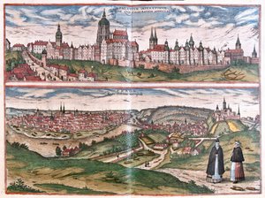 Prag, huvudstad i kungariket Böhmen, Tjeckien (gravyr