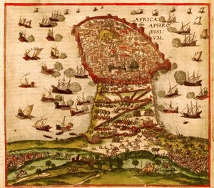 Den osmanske korsaren Khayr al-Din Barbarossa mot Karl V:s armé, av Franz Hogenberg av Franz Hogenberg