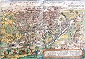 Vy över Kairo (Kairus) Egypten (etsning av Franz Hogenberg