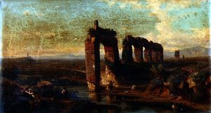 Utsikt över den Claudian akvedukten i den romerska Campagna av Franz Jnr Knebel