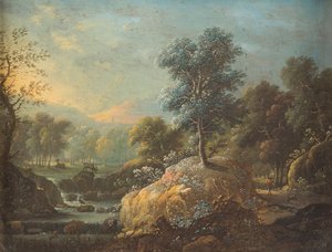Franz Joachim Beich Skogsklädd kuperad bäck landskap
