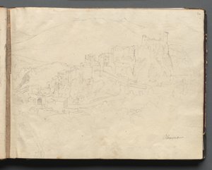 Album med vyer över Rom och dess omgivningar, Landskapsstudier, sidan 02a: "Olevano" av Franz Johann Heinrich Nadorp