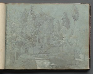 Album med utsikt över Rom och omgivningar, Landskapsstudier, sida 05a: Saint Isidoro. av Franz Johann Heinrich Nadorp