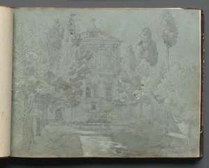 Album med utsikt över Rom och omgivningar, landskapsstudier, sida 05a: "Saint Isidoro" av Franz Johann Heinrich Nadorp