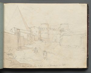 Album med utsikt över Rom och omgivningar, Landskapsstudier, sida 06a: Rome von der Porta.... av Franz Johann Heinrich Nadorp