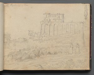 Album med utsikt över Rom och omgivningar, landskapsstudier, sida 07a: "Villa Barberini i Rom" av Franz Johann Heinrich Nadorp