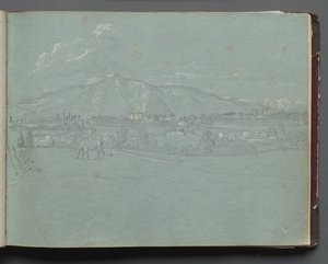 Album med utsikt över Rom och omgivningar, Landskapsstudier, sida 10a: Romerskt landskap av Franz Johann Heinrich Nadorp