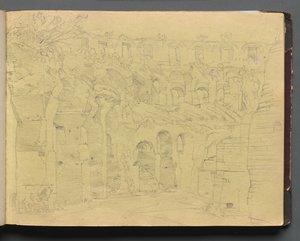 Album med utsikt över Rom och omgivningar, Landskapsstudier, sida 12a: Romerska ruiner. av Franz Johann Heinrich Nadorp
