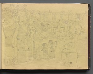 Album med utsikt över Rom och omgivningar, Landskapsstudier, sida 12a: Romerska ruiner av Franz Johann Heinrich Nadorp