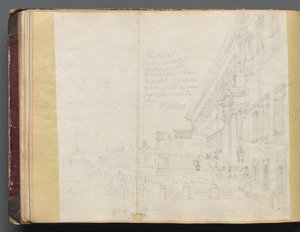 Album med utsikt över Rom och omgivningar, landskapsstudier, sida 15b: Romersk arkitekturvy. av Franz Johann Heinrich Nadorp