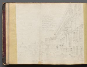 Album med utsikt över Rom och omgivningar, landskapsstudier, sida 15b: romersk arkitekturvy av Franz Johann Heinrich Nadorp