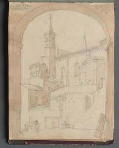 Album med utsikt över Rom och omgivningar, Landskapsstudier, sida 18a: Johannes Lateran, Rom. av Franz Johann Heinrich Nadorp