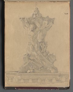 Album med utsikt över Rom och omgivningar, landskapsstudier, sida 21a: Romersk fontän av Franz Johann Heinrich Nadorp