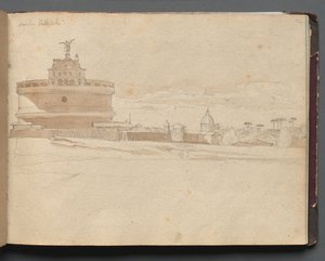 Album med utsikt över Rom och omgivningar, Landskapsstudier, sida 23a: Castel Sant Angelo, Rom. av Franz Johann Heinrich Nadorp